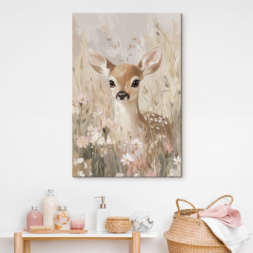 Painting of a deer in a field of flowers Painting of a deer in a field of flowers