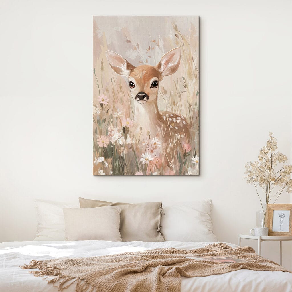 Painting of a deer in a field of flowers Painting of a deer in a field of flowers