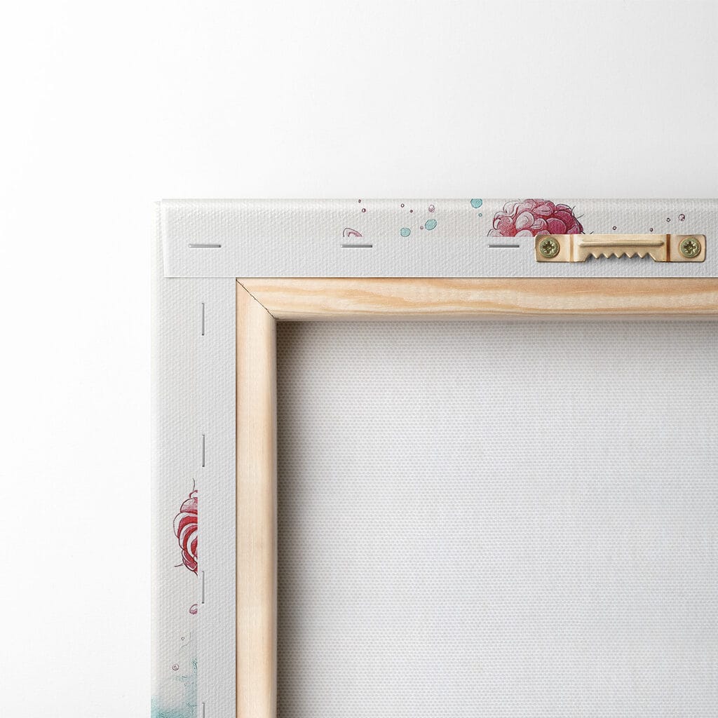 Painting of a donut with raspberries and milk splashing