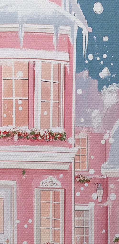 Christmas tree in front of a pink house Christmas tree in front of a pink house