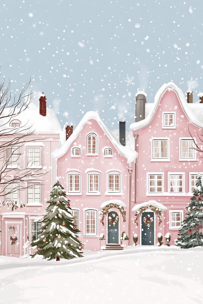 Pink house with snow on it