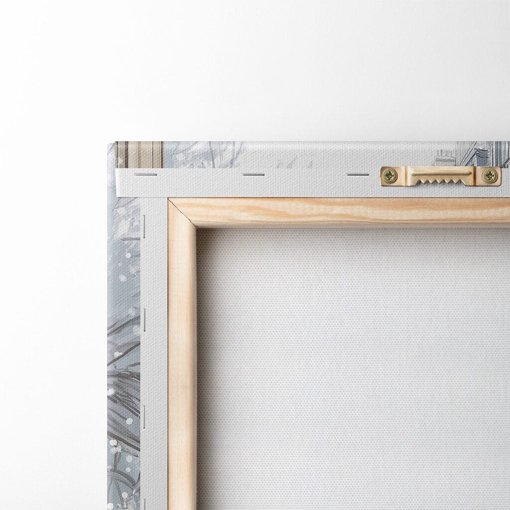 Couple of cups of coffee on a balcony with snow and buildings