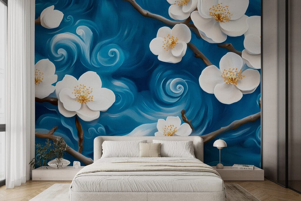 Delicate blooms dancing on blue waves