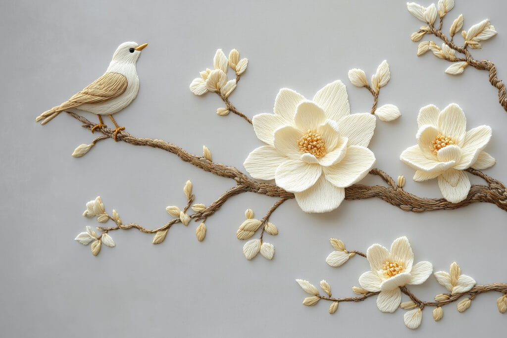 Bird on a branch with flowers