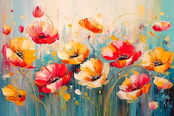 Painting of flowers on a blue background Painting of flowers on a blue background