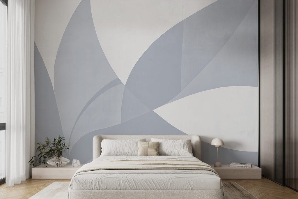 White and grey wall with geometric shapes