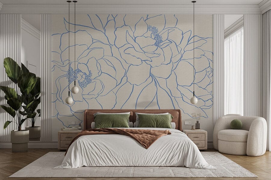 Drawing of flowers on a white surface Drawing of flowers on a white surface