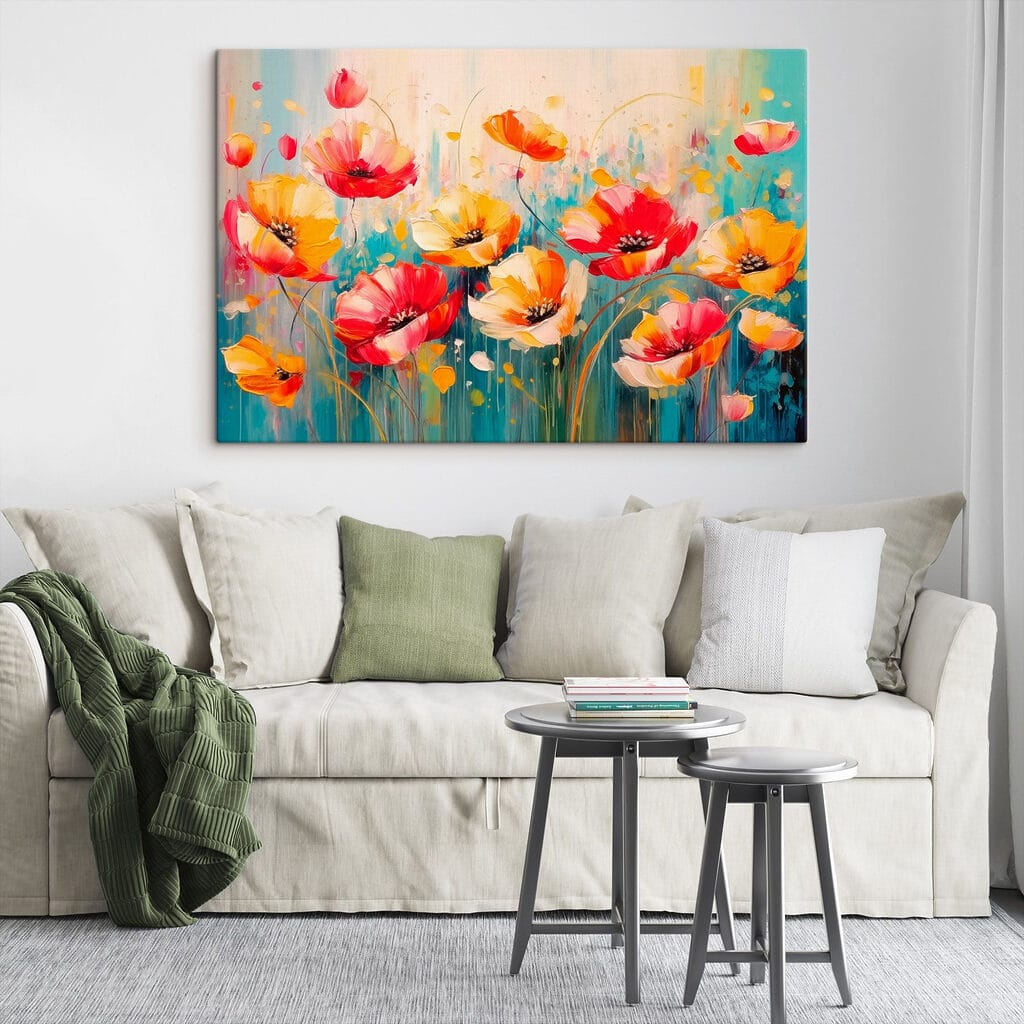 Painting of flowers on a blue background Painting of flowers on a blue background