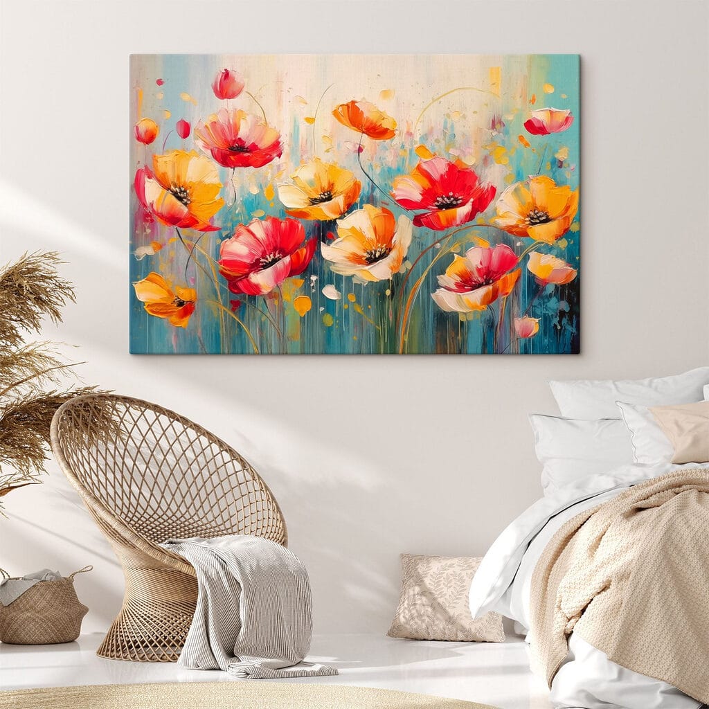 Painting of flowers on a blue background Painting of flowers on a blue background