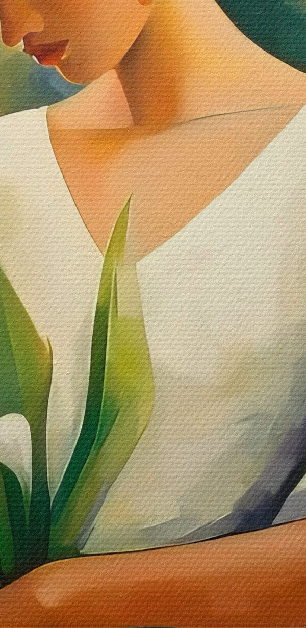 Painting of a woman holding flowers Painting of a woman holding flowers