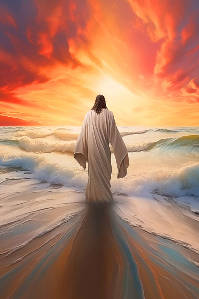 Person in a robe standing in the water