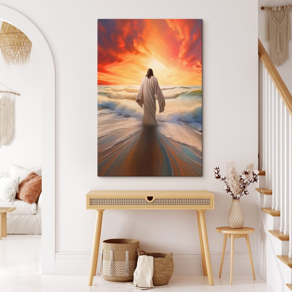 Person in a robe standing in the water