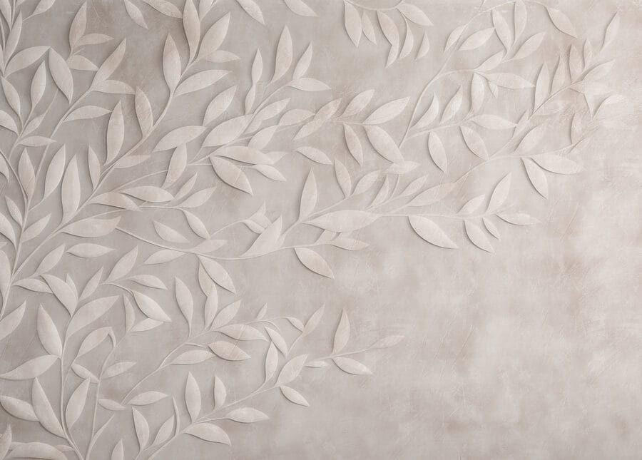 White leaf design on a wall White leaf design on a wall