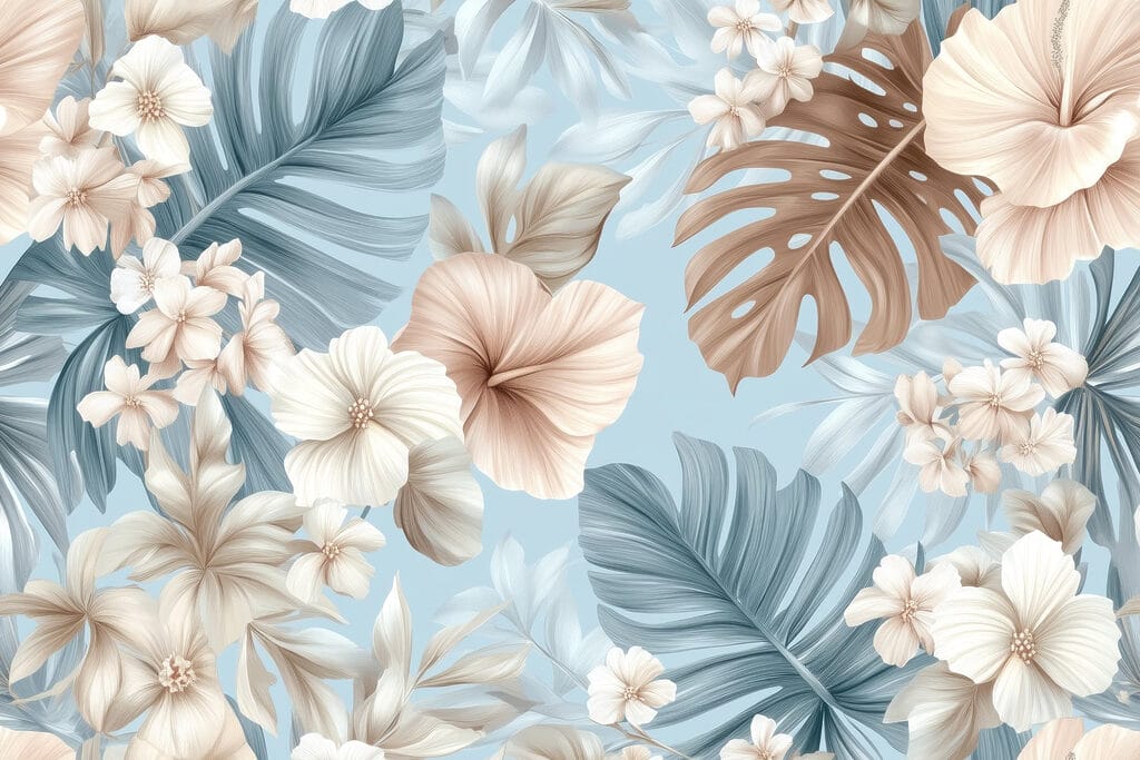Floral pattern with white and brown flowers