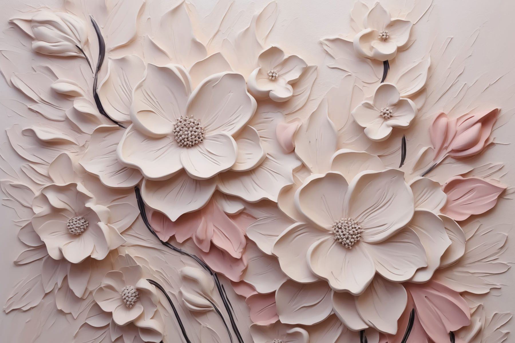 White and pink flowers on a white surface