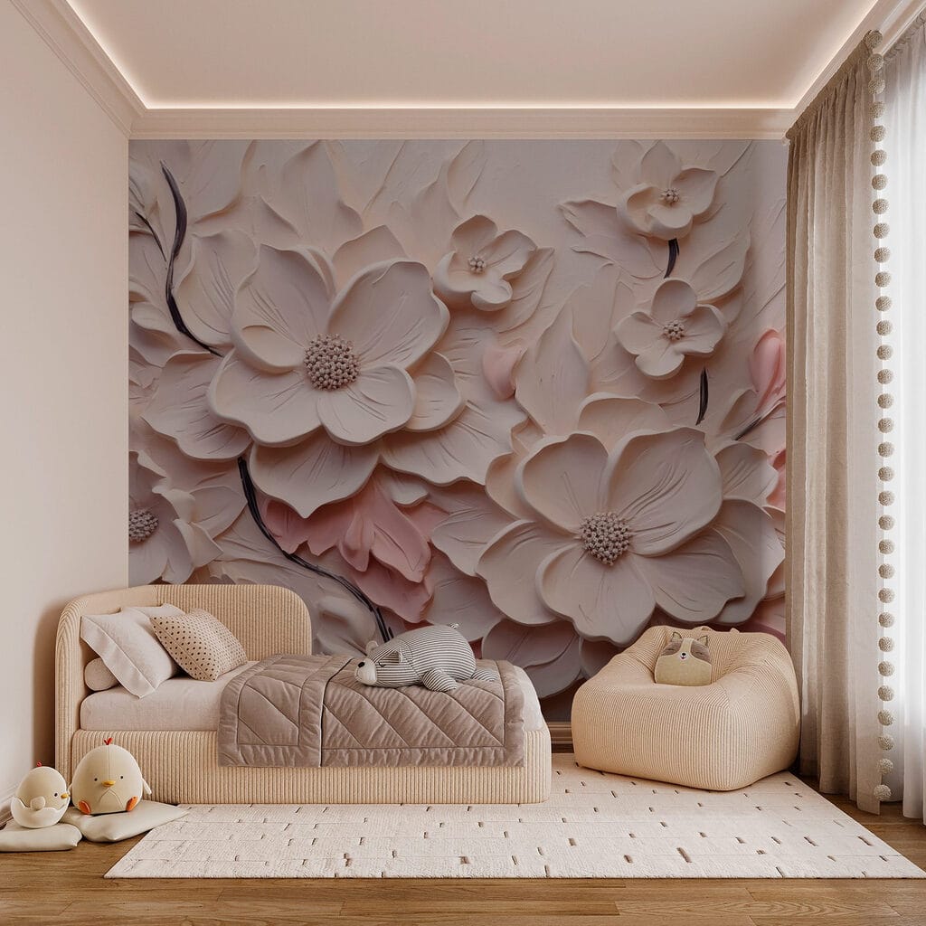 White and pink flowers on a white surface