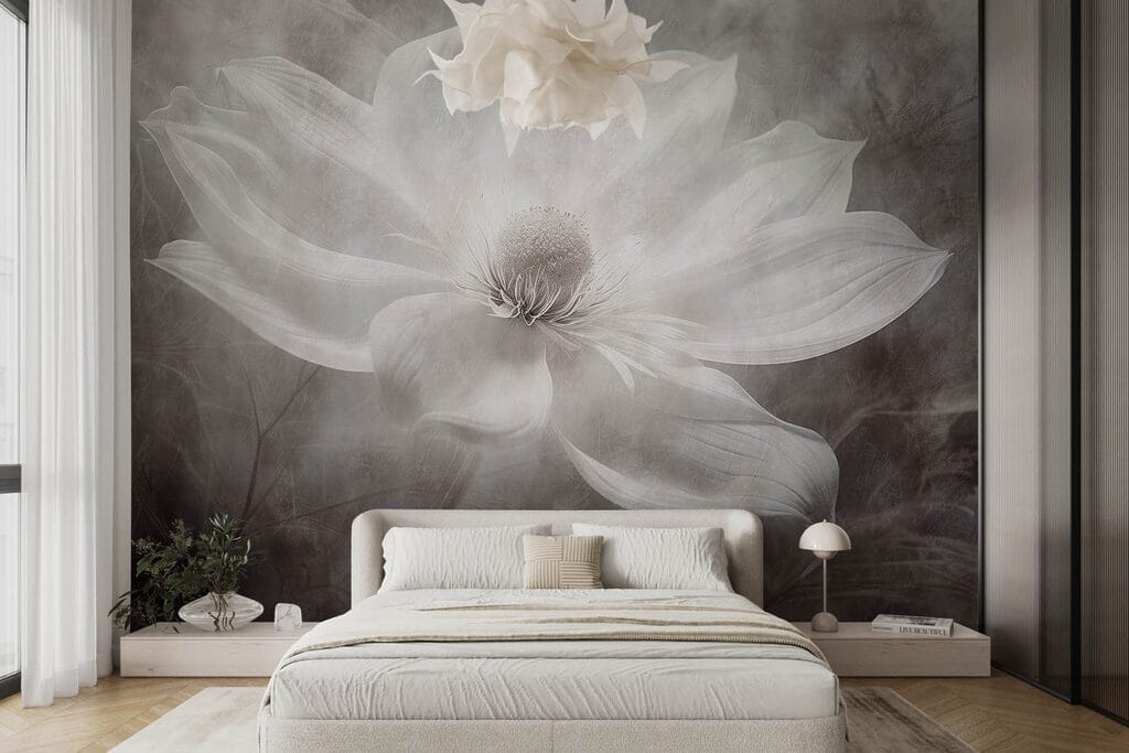 White flower with a black center