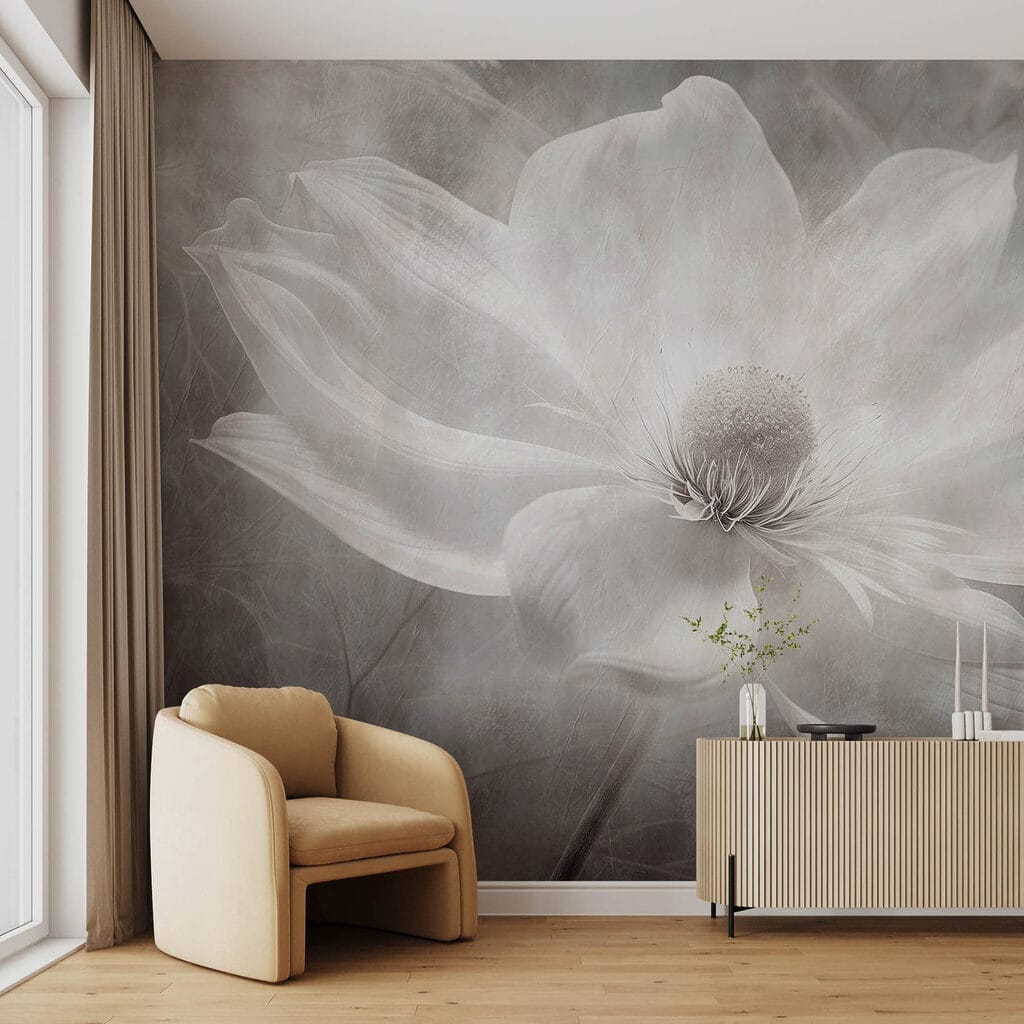 White flower with a black center