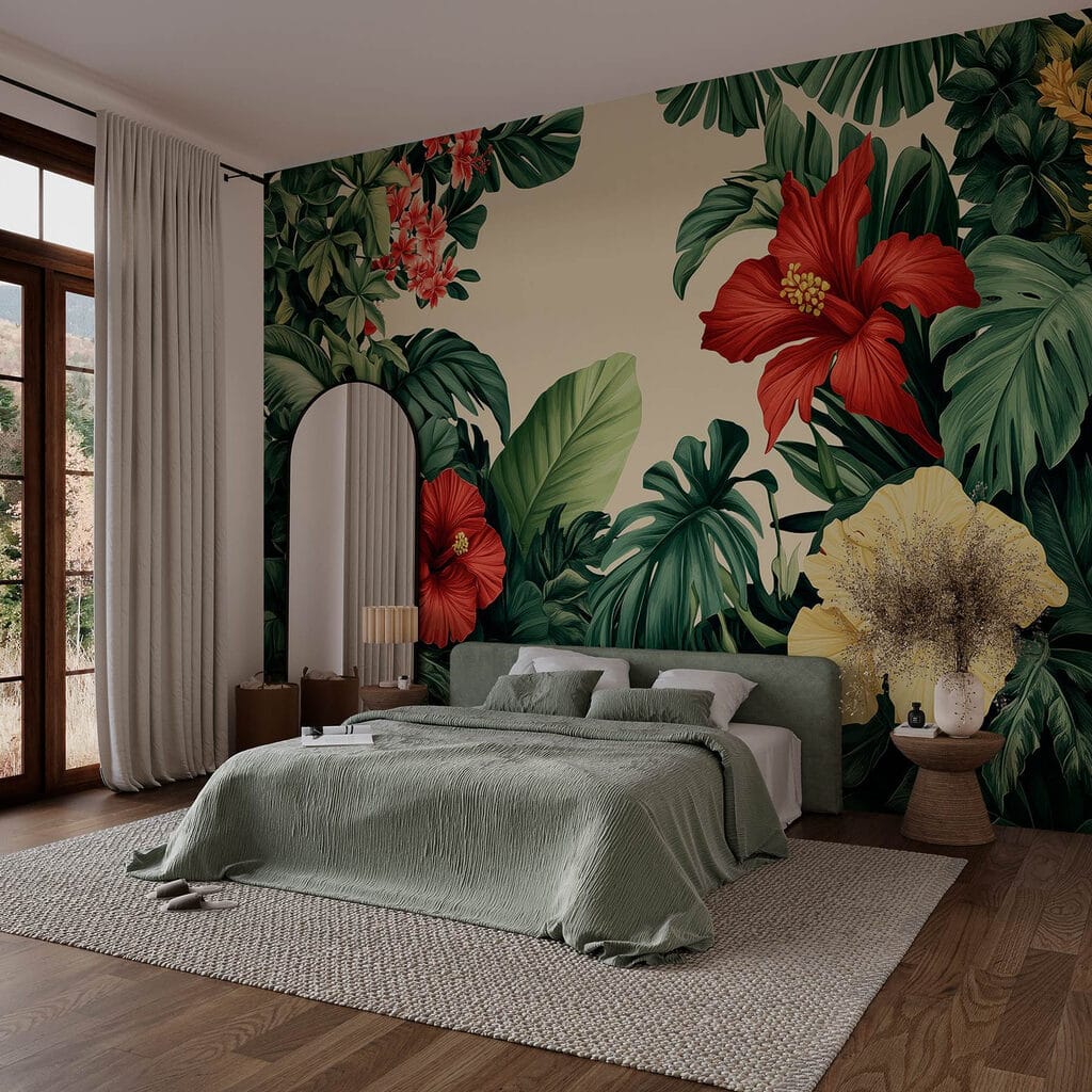 Group of flowers and leaves