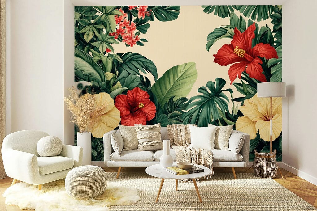 Group of flowers and leaves