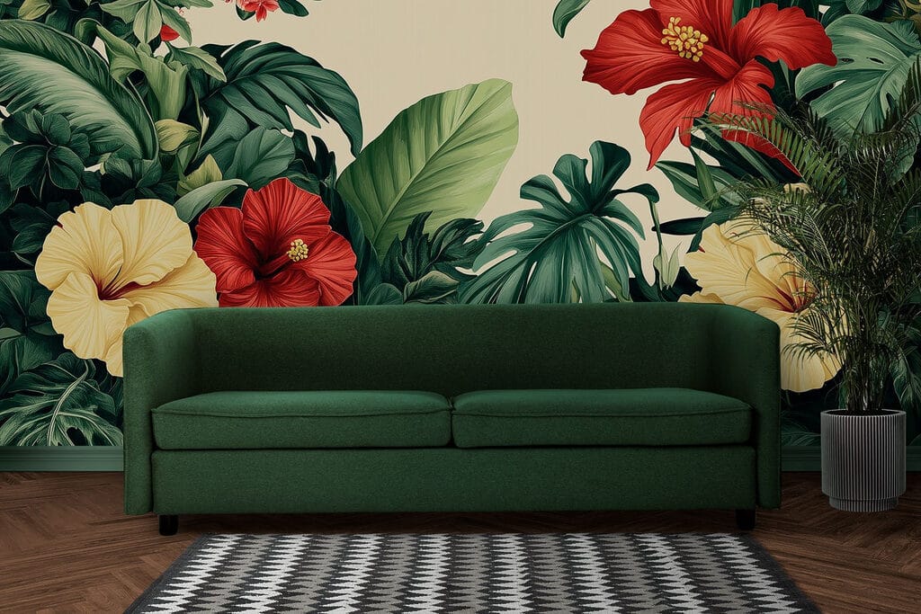 Group of flowers and leaves