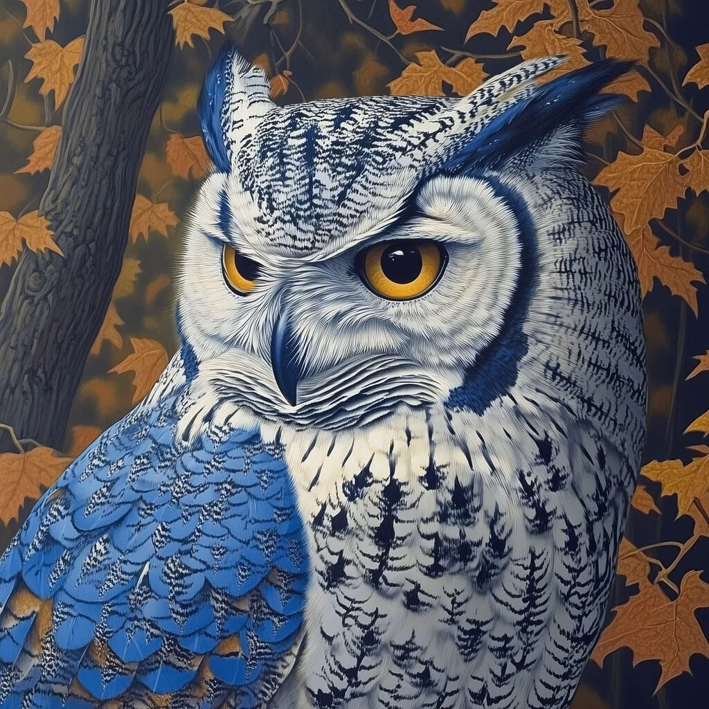 An owl with yellow eyes