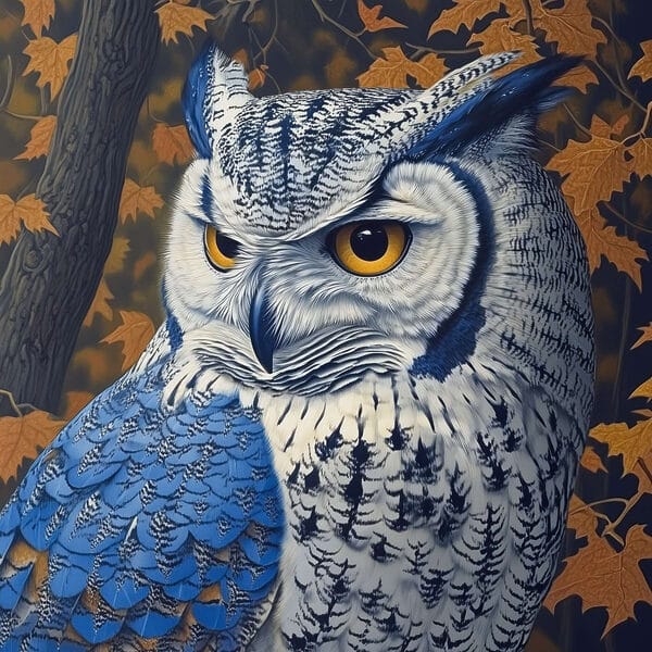 An owl with yellow eyes