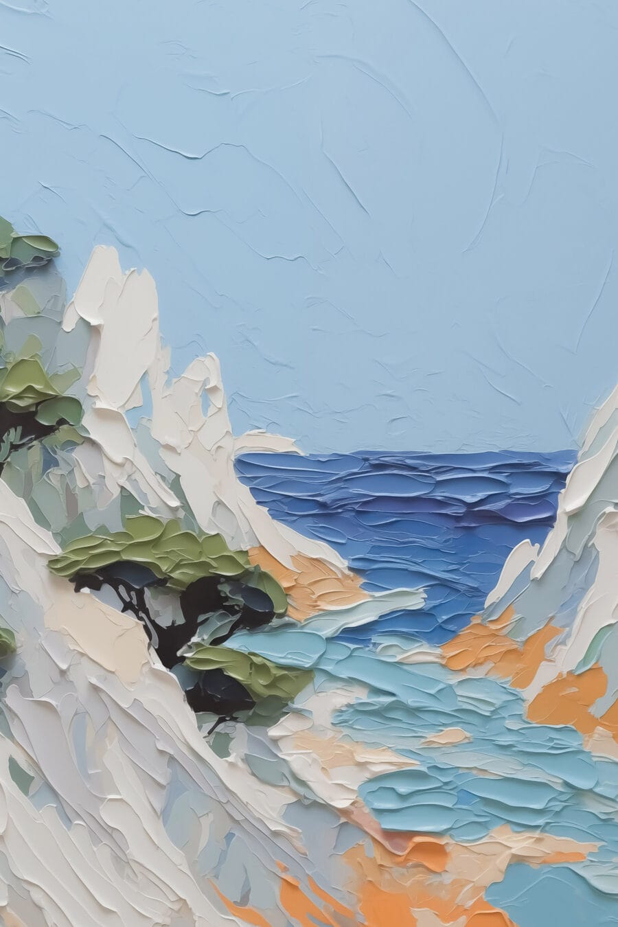 Painting of a beach and trees Painting of a beach and trees