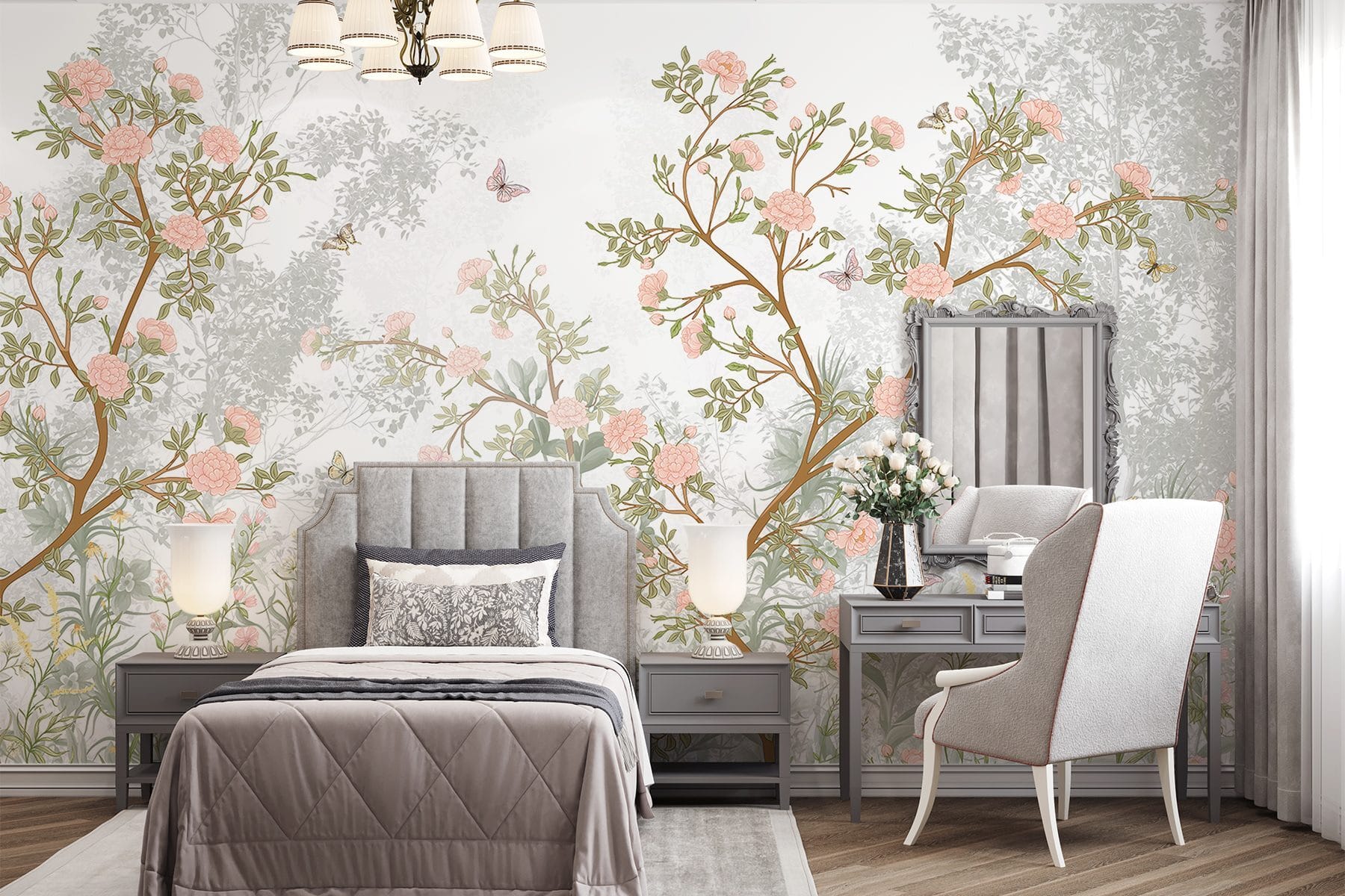 Painting of a tree with flowers and butterflies Painting of a tree with flowers and butterflies