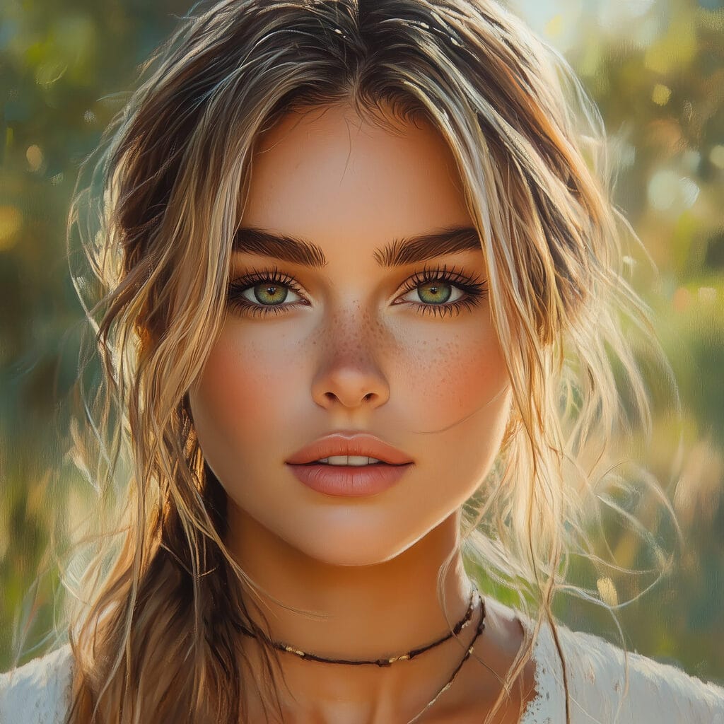 Woman with green eyes and freckles