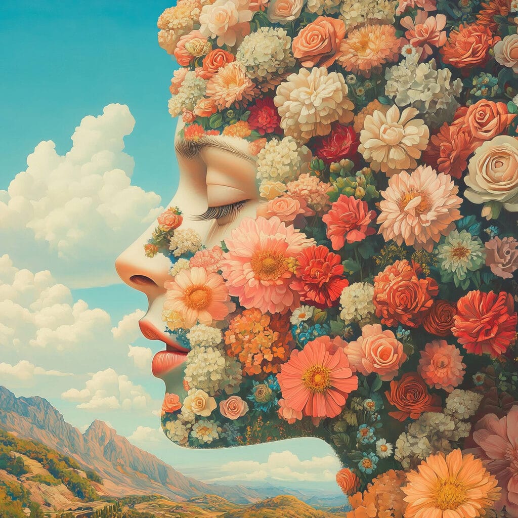 Woman with flowers in her hair Woman with flowers in her hair