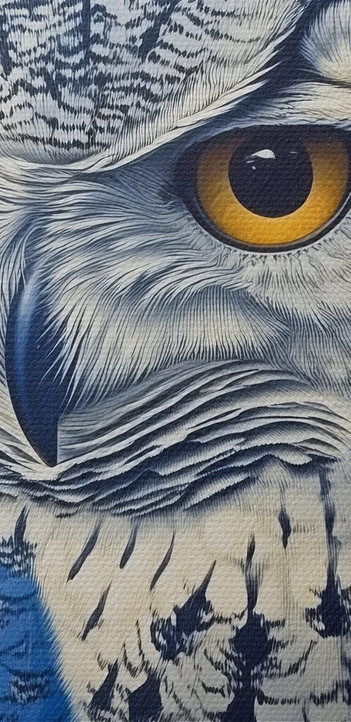 An owl with yellow eyes
