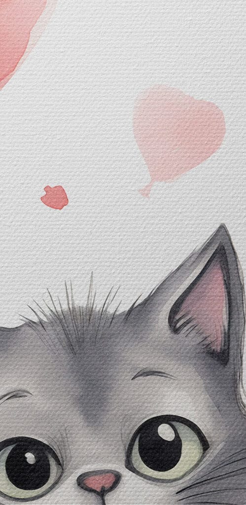 Cat holding balloons