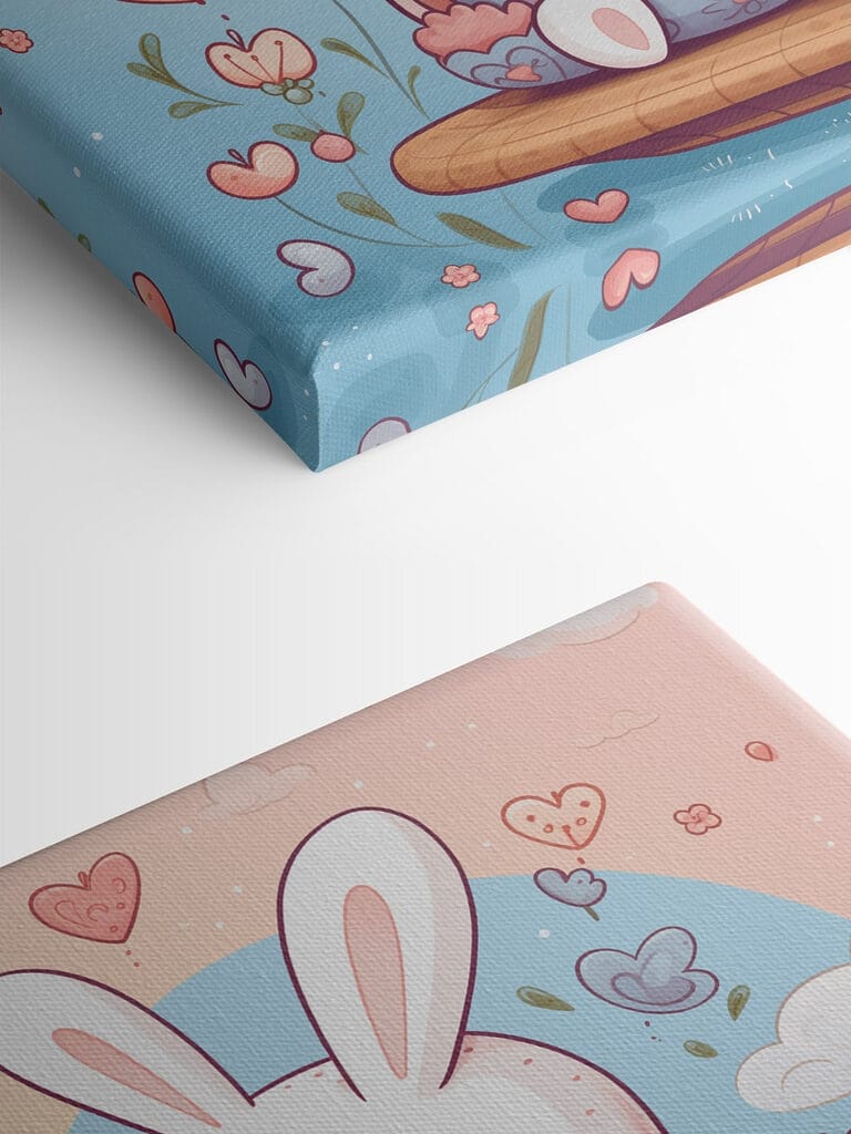 Couple of bunnies sitting on a tray with a cup of tea