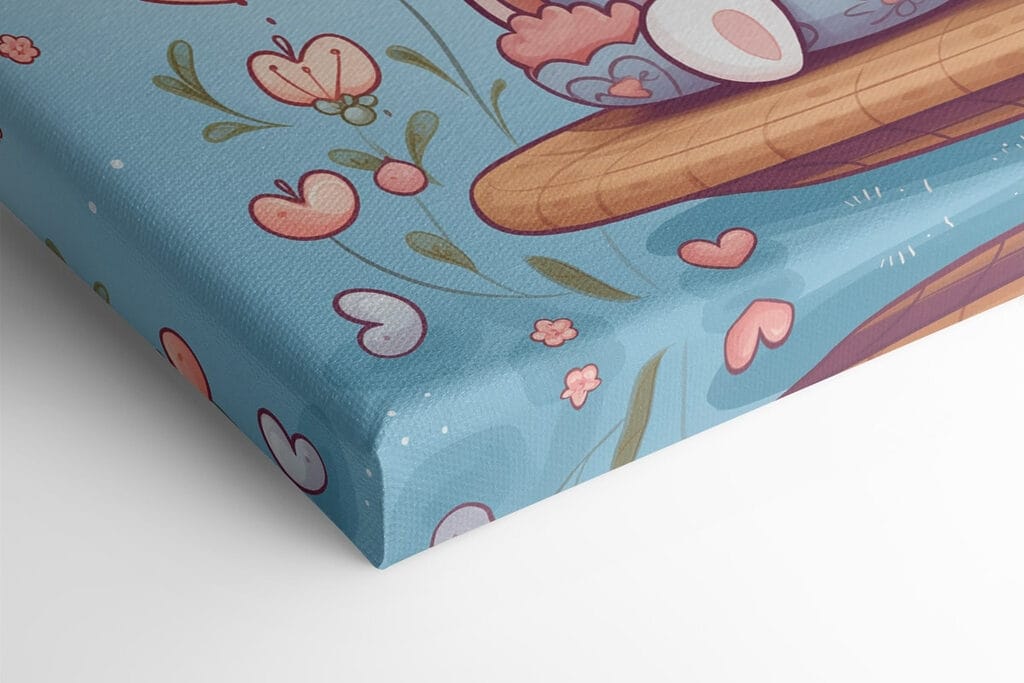 Couple of bunnies sitting on a tray with a cup of tea