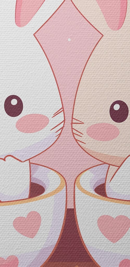 Two cartoon rabbits in tea cups