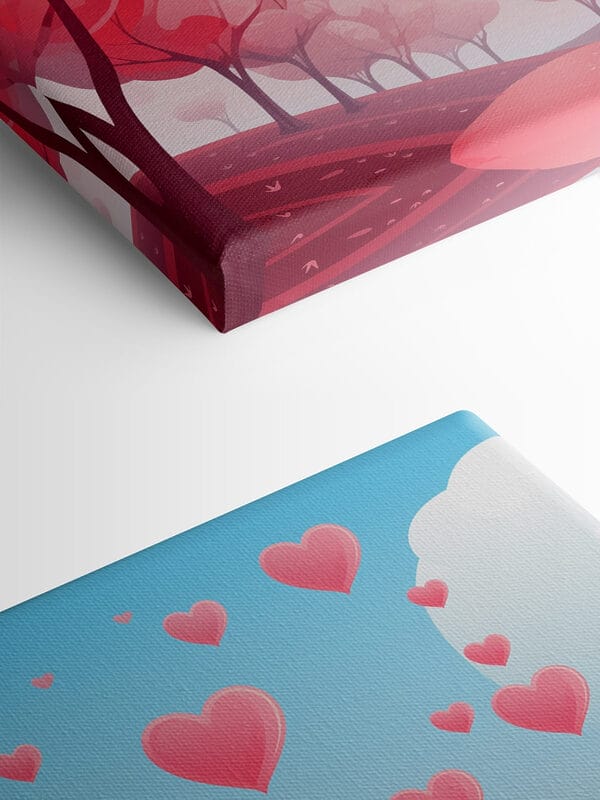 Pink trees with hearts flying in the sky Pink trees with hearts flying in the sky