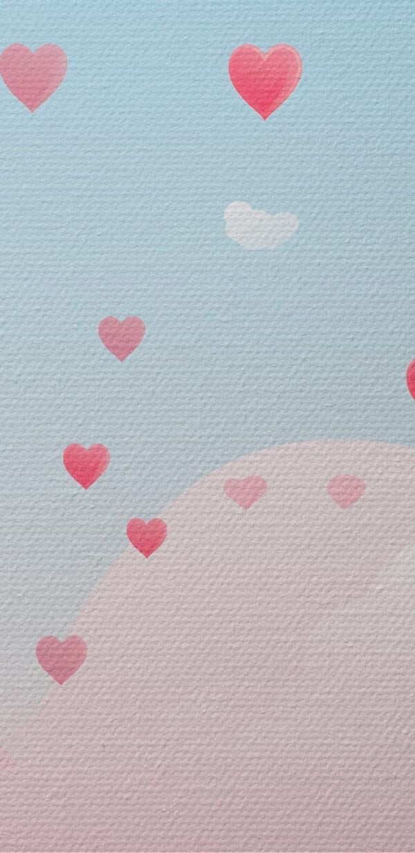 Pink trees with hearts flying in the sky Pink trees with hearts flying in the sky