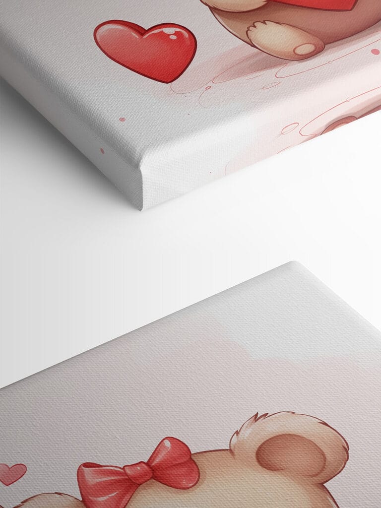 Two cartoon bears holding a heart