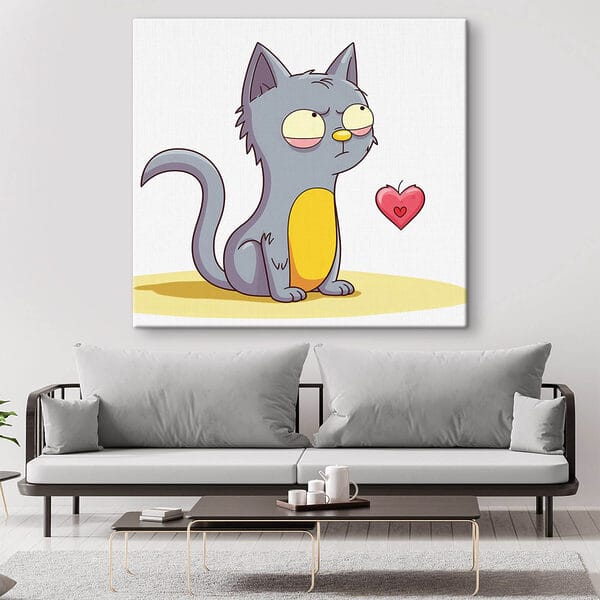 Cartoon of a cat looking at a heart Cartoon of a cat looking at a heart