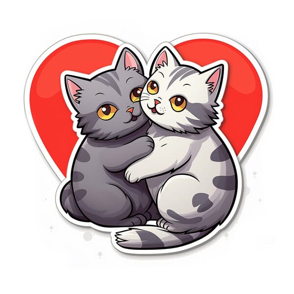 Sticker of two cats hugging Sticker of two cats hugging