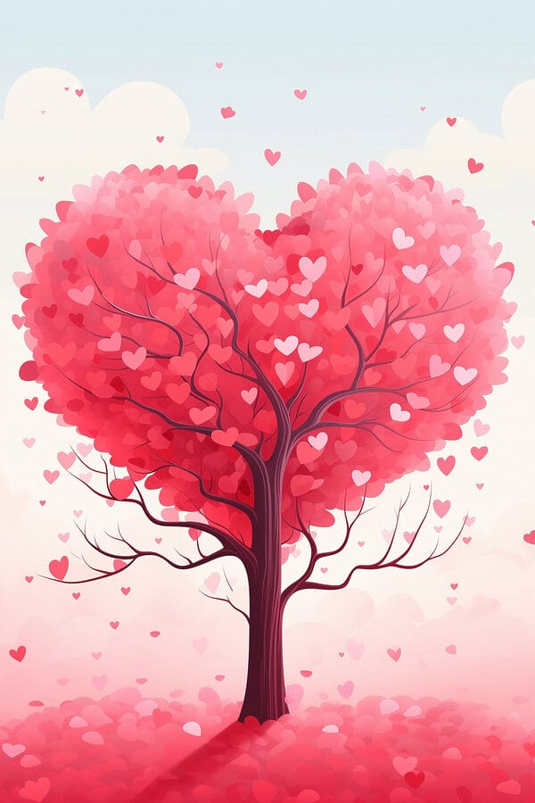 Tree with pink leaves and hearts Tree with pink leaves and hearts