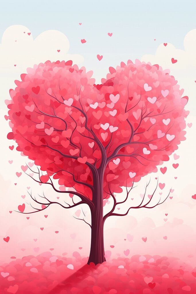 Tree with pink leaves and hearts Tree with pink leaves and hearts