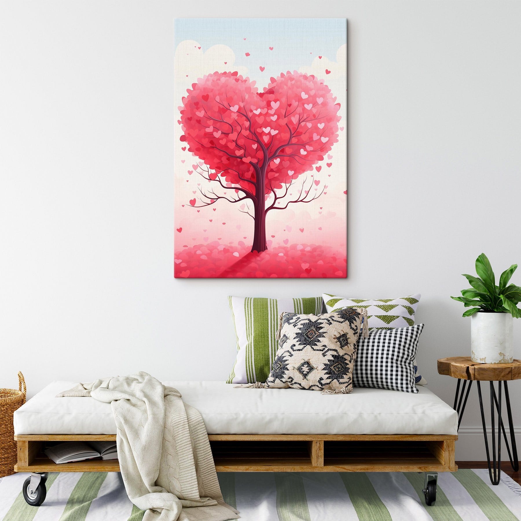 Tree with pink leaves and hearts
