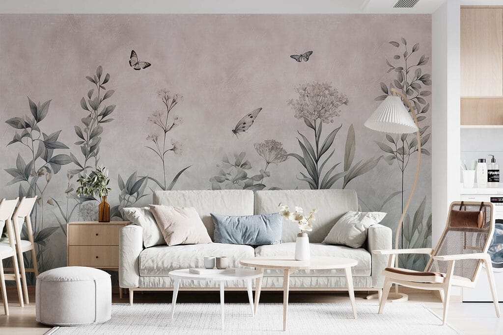Wallpaper with butterflies and plants Wallpaper with butterflies and plants