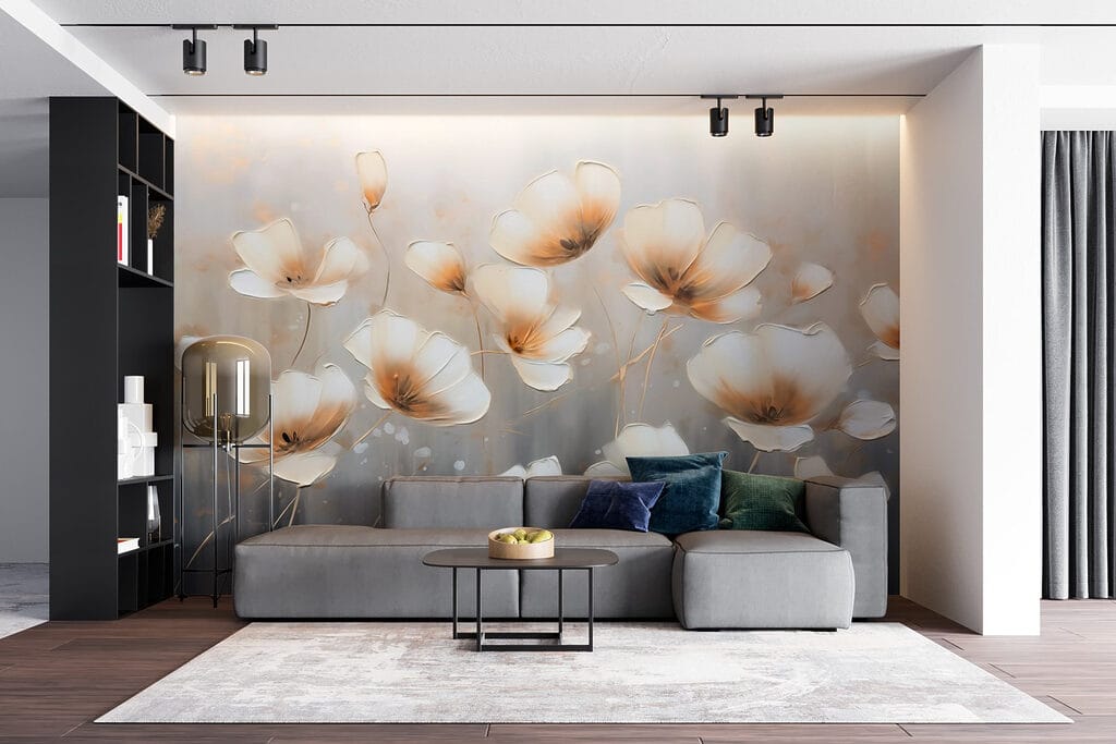 Painting of flowers on a grey background