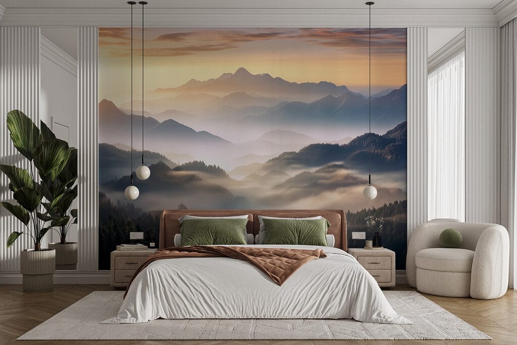 Landscape of mountains with fog and trees Landscape of mountains with fog and trees