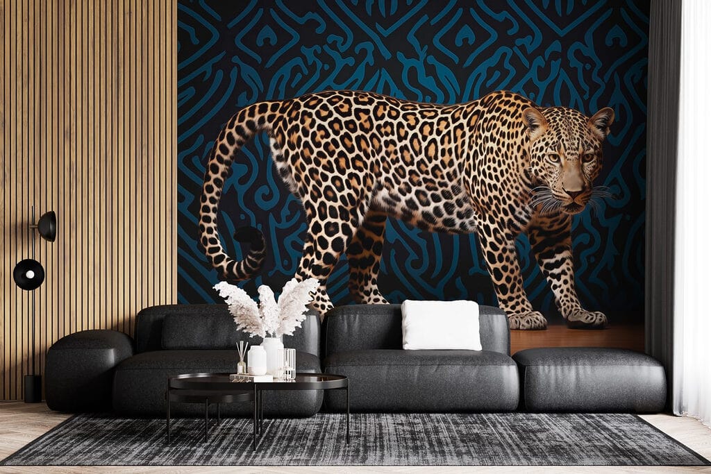 Leopard standing on a wood floor Leopard standing on a wood floor