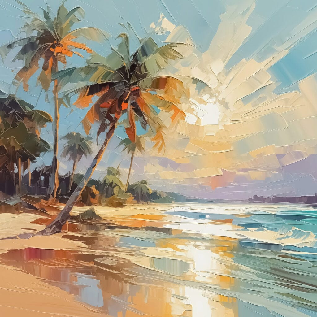 Painting of a beach with palm trees Painting of a beach with palm trees