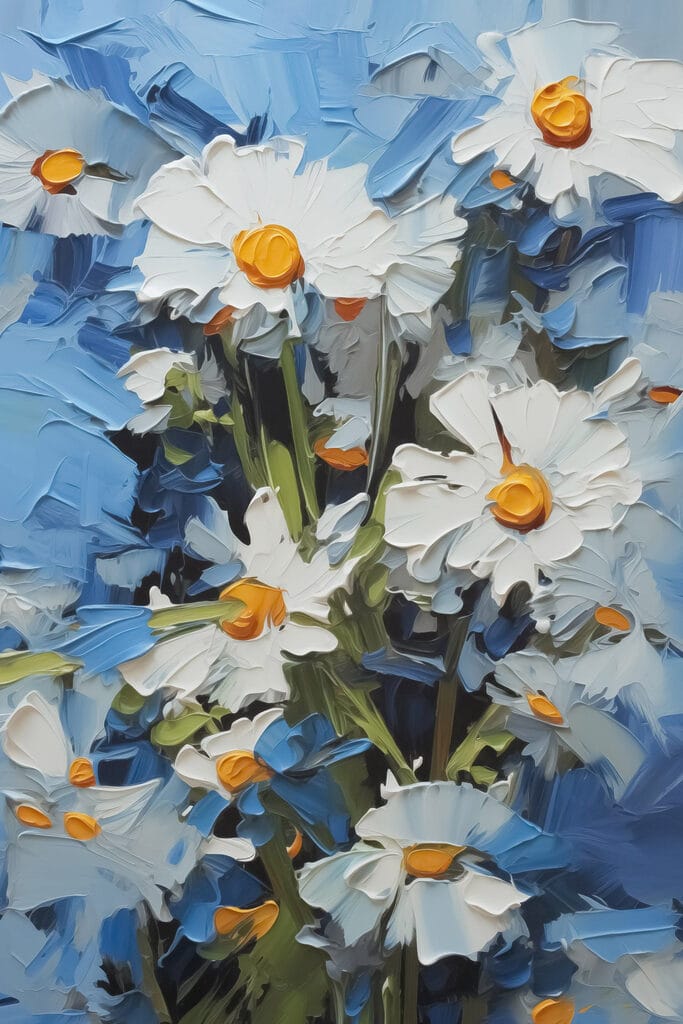 Bright daisies against a blue backdrop